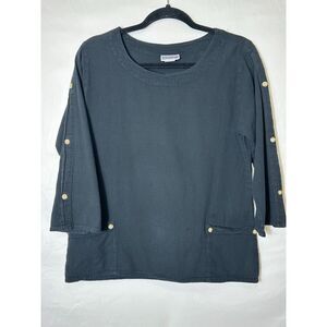 Eucalyptus BOHO Chic Women's Black Tunic Top with Wood Button Accents, Size M